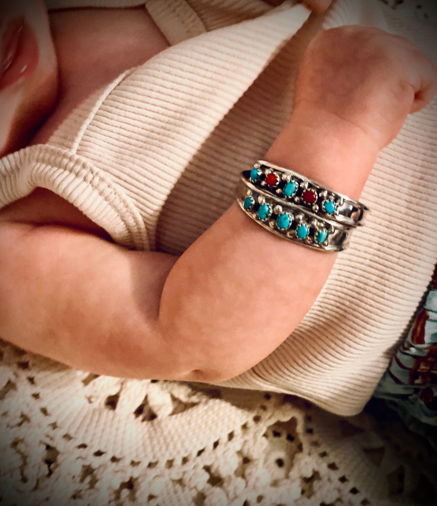 Turquoise & Coral Dot Cuff