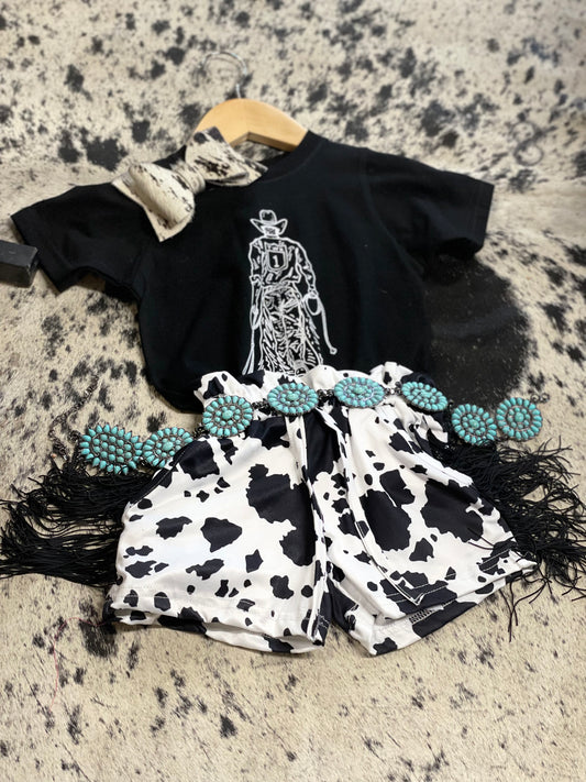 Cowprint Fringe Shorts