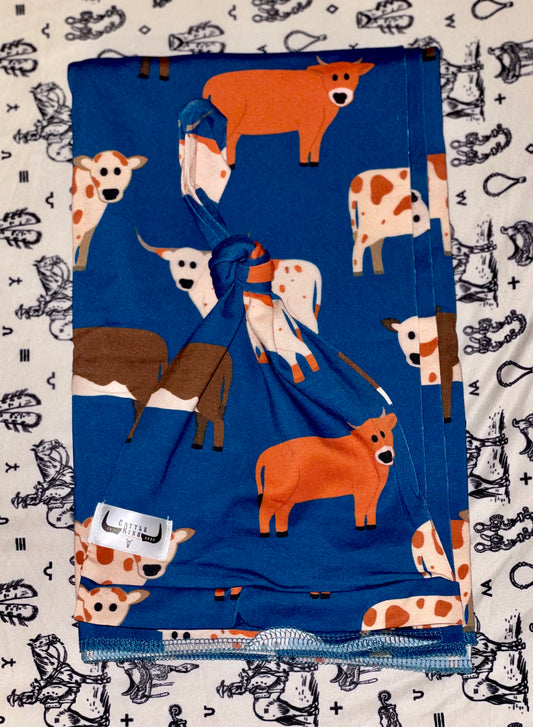 Blue Cattle Swaddle Set