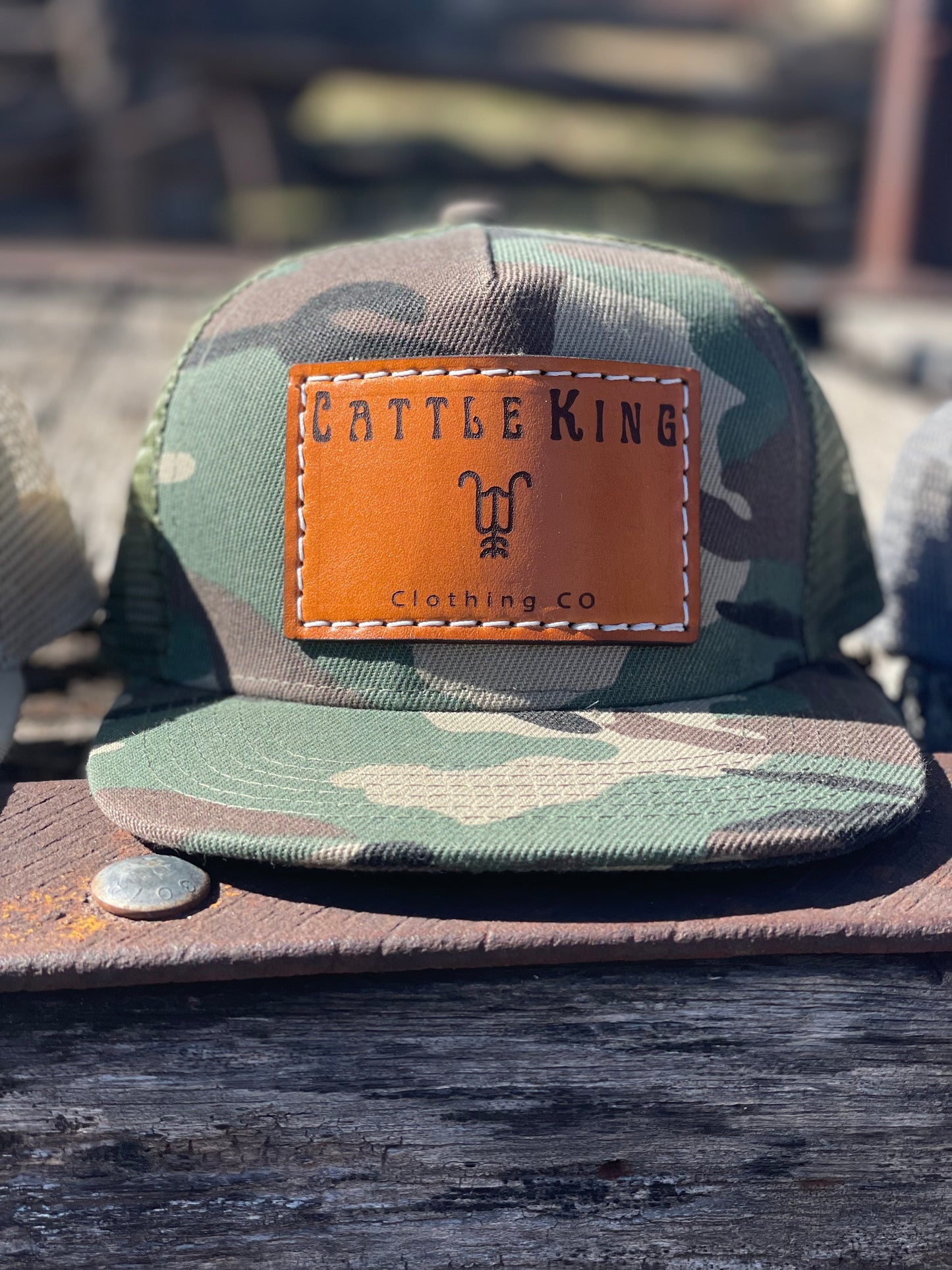 Green Camo Leather Patch Cap