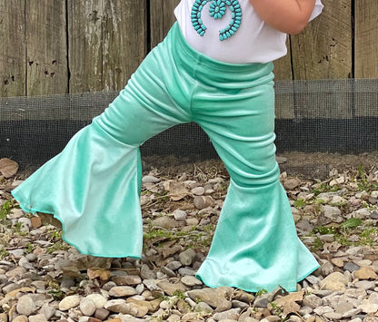 Turquoise Velvet Bell Bottoms